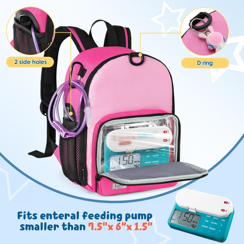 [Australia - AusPower] - LUXJA Feeding Tube Backpack Fits 500ml Bag and Enteral Feeding Pump (Compatible with EnteraLite Infinity and Kangaroo Joey), Feeding Tube Bag for G Tube, J Tube and GJ Tube, Red Rose 