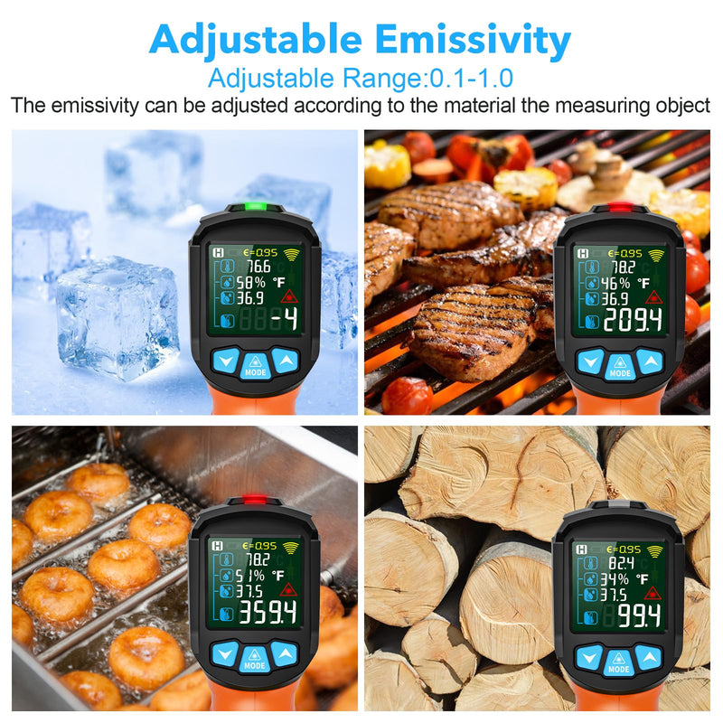 [Australia - AusPower] - Infrared Thermometer Gun, TEMIRUP Digital Laser Temperature Gun, -58°F to 1472°F, Non Contact IR Temp Gun with Color LCD for Industrial, Cooking, Griddle, Engine, HVAC,Adjustable Emissivity & Humidity Orange -58°F to 1472°F(-50~800°C) 