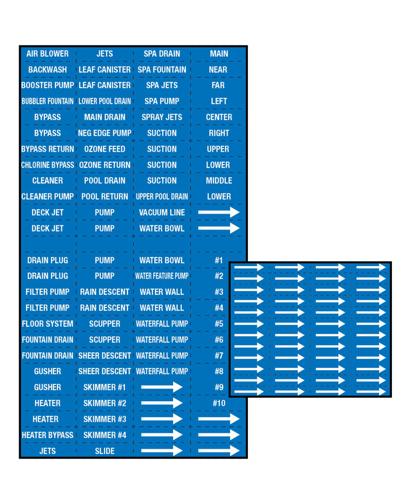 Swimming Pool Pipe and Equipment Identification Sticker Kit,Premium Grade-Sheet Form Pool/Spa marker Kit (Blue)