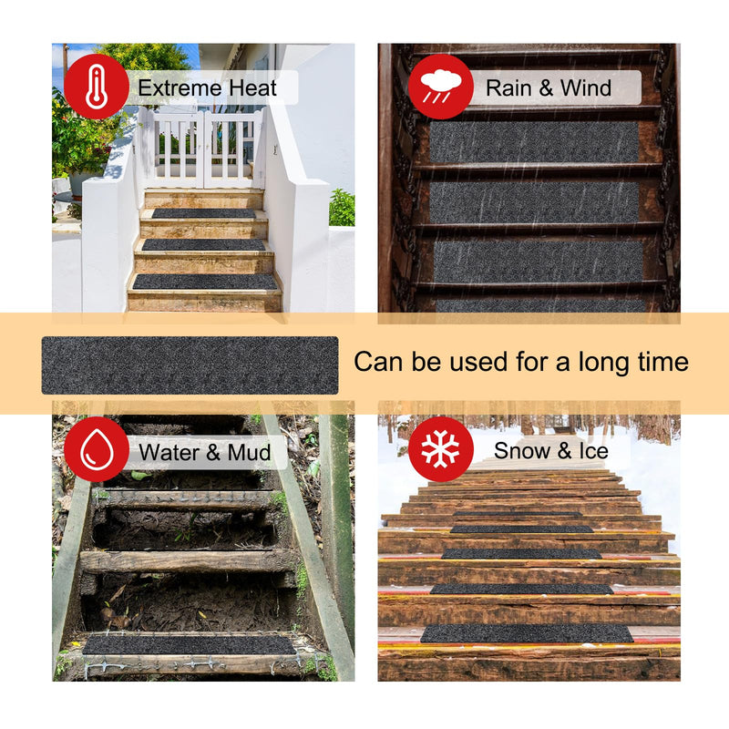 10 Pack Non-Slip Stair Treads for Wooden Steps, 6''x30'' Stair Carpet Treads Outdoor, Peel and Stick Stair Treads, Indoor Stair Runner Mats for Kids Elders & Pets with Reusable Adhesive black 6''x30''