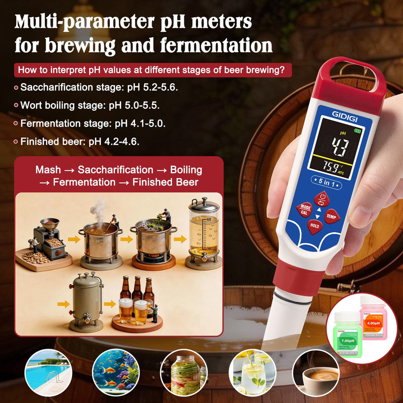 5 in 1 Digital pH Meter TDS EC Temp. Salinity Tester, Update Color Screen Pool Salinity Meter with Calibration Kit, Hydroponic pH Reader with Reset Function for Aquarium Reef Tank Cooking water