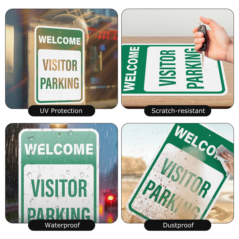 2 Pack Welcome Visitor Parking Sign 18 × 12 Inches High Reflective Weatherproof Aluminum Safety Signage with Pre-Drilled Holes for Home Office Yard Private Driveway