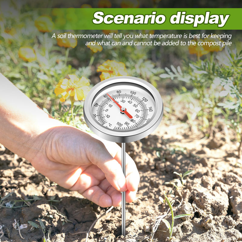 [Australia - AusPower] - Compost Thermometer 39.4 Inch Stem Composting Soil Thermometer Waterproof Soil Temperature Thermometer, Fahrenheit and Celsius, Stainless Steel, with Composting Temperature Guide 