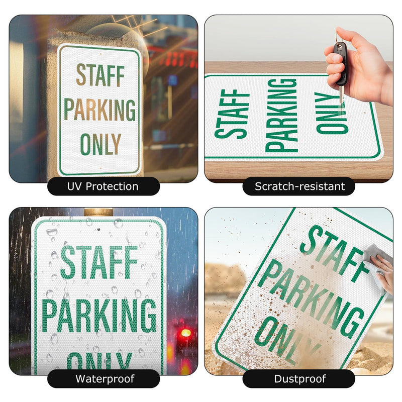 2 Pack Staff Parking Sign 18 × 12 Inches High Reflective Waterproof Aluminum Signage with Pre-Drilled Holes for Office Business Warehouse Private Property