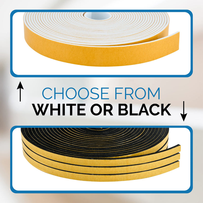 High Density Foam Weather Stripping Door Seal Strip Insulation Tape Roll for Insulating Door Frame, Window, Air Conditioner | Self Adhesive Sealing Weatherstrip (Black, 1 in x 1/4 in x 30 Ft) Black