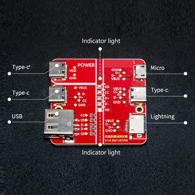 [Australia - AusPower] - USB Cable Triad Tester, Charging Test Card 3 in 1 Data Wire Test Fixture Accurate Type C Micro for Testing Research 