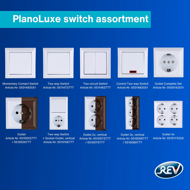 REV 0510172555 PlanoLuxe, surface-mounted socket 4-way Complete set: Frame and insert, white | Multiple socket for surface mounting, ideal for workshop and indoor use 1 x quadruple socket