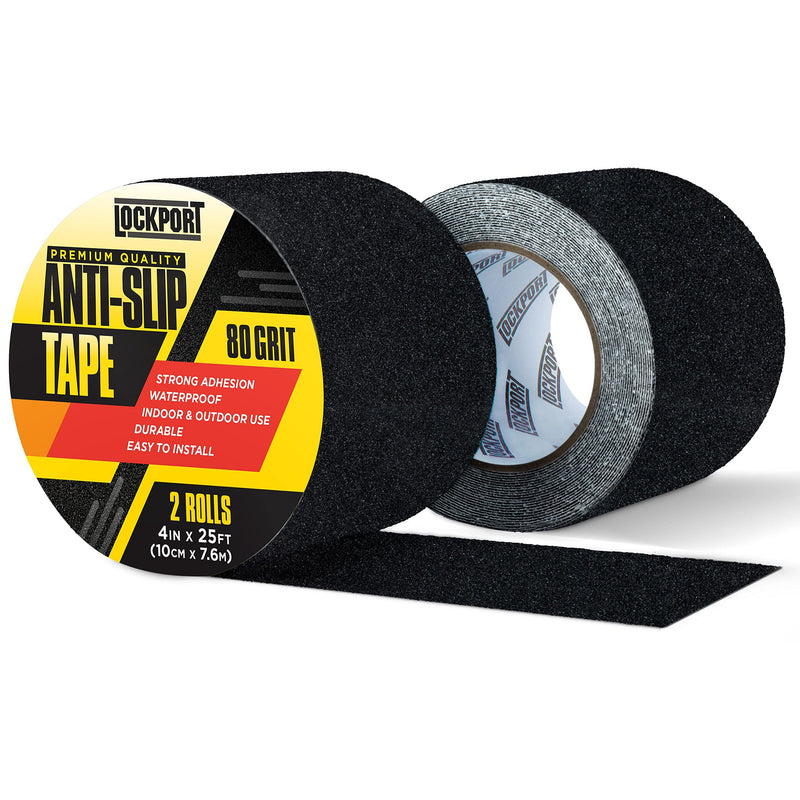 Lockport Bundle - Grip Tape Anti Slip Tape - Black Grip Tape 2 Rolls 4" x 25ft + Clear 2 Rolls 4" x 25ft - Outdoor/Indoor