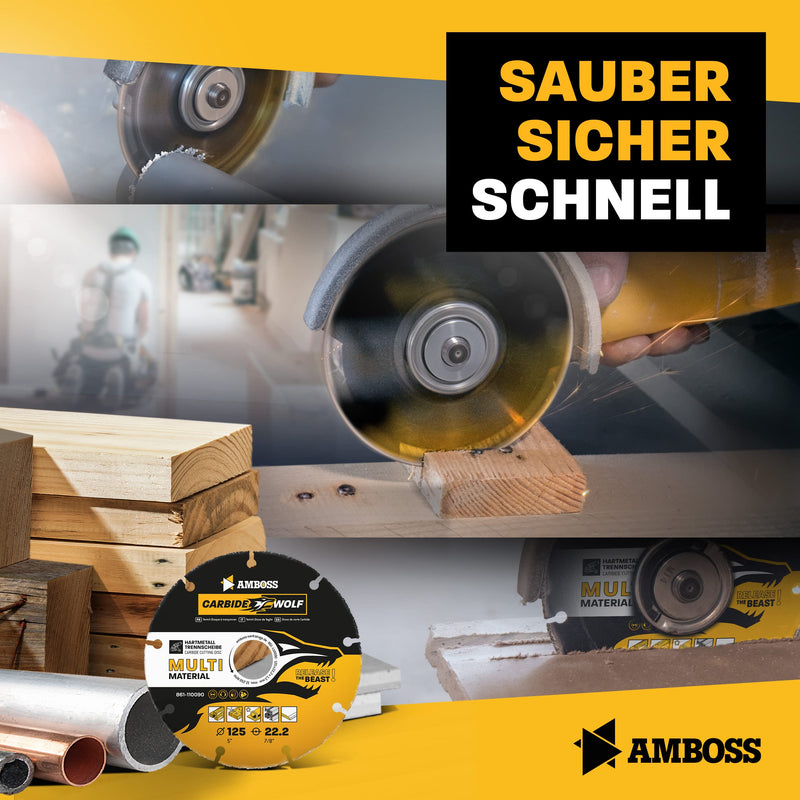 [Australia - AusPower] - Anvil Carbide Wolf Diameter 125 mm - Multi Carbide Cutting Disc for Angle Grinder (Flex, Bosch uva) - Wood (with Nails), Plastic, Plastic, Plaster, Wood Cutting Disc, Universal Saw Blade, Speedcutter 