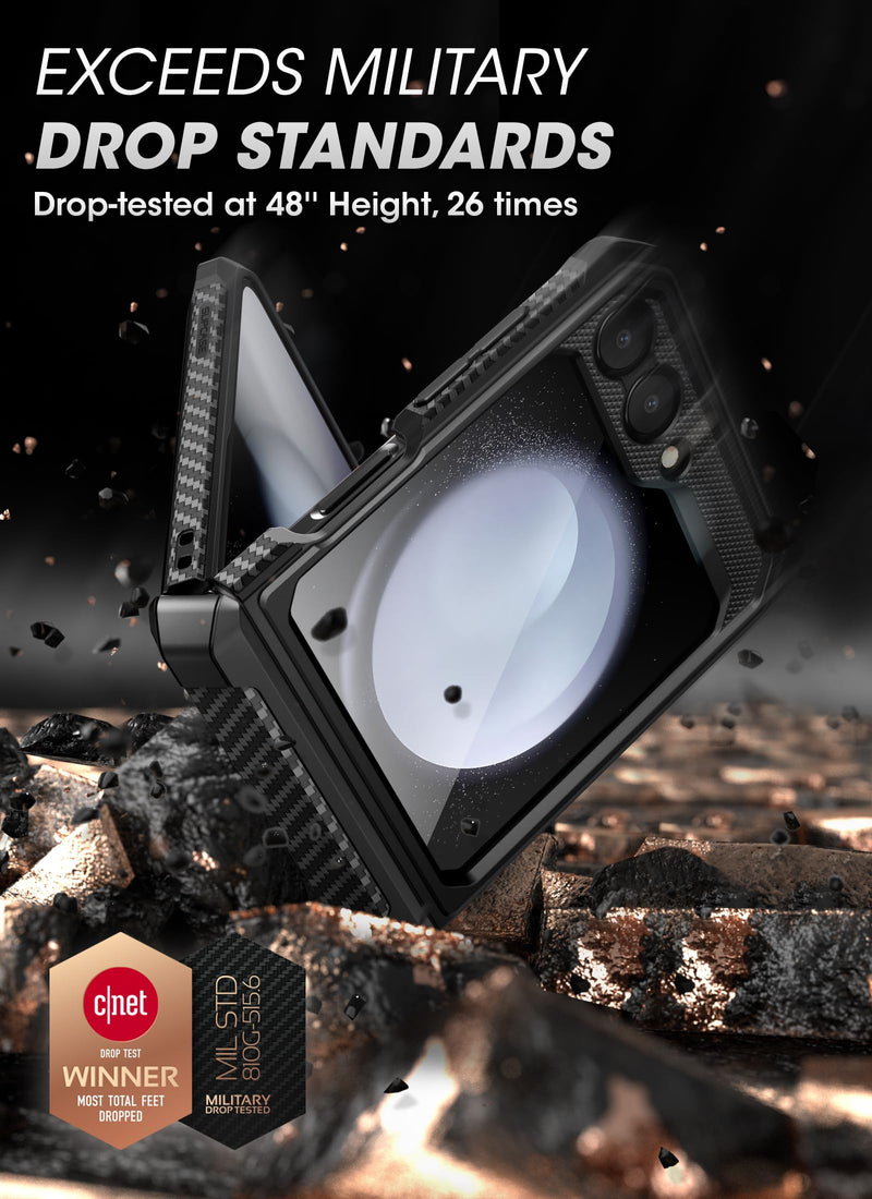 [Australia - AusPower] - SUPCASE Unicorn Beetle Pro Series Case for Samsung Galaxy Z Flip 5 5G (2023), [Hinge Protection] Dual Layer Rugged Protective Case with Holster & Kickstand (Black) Black 