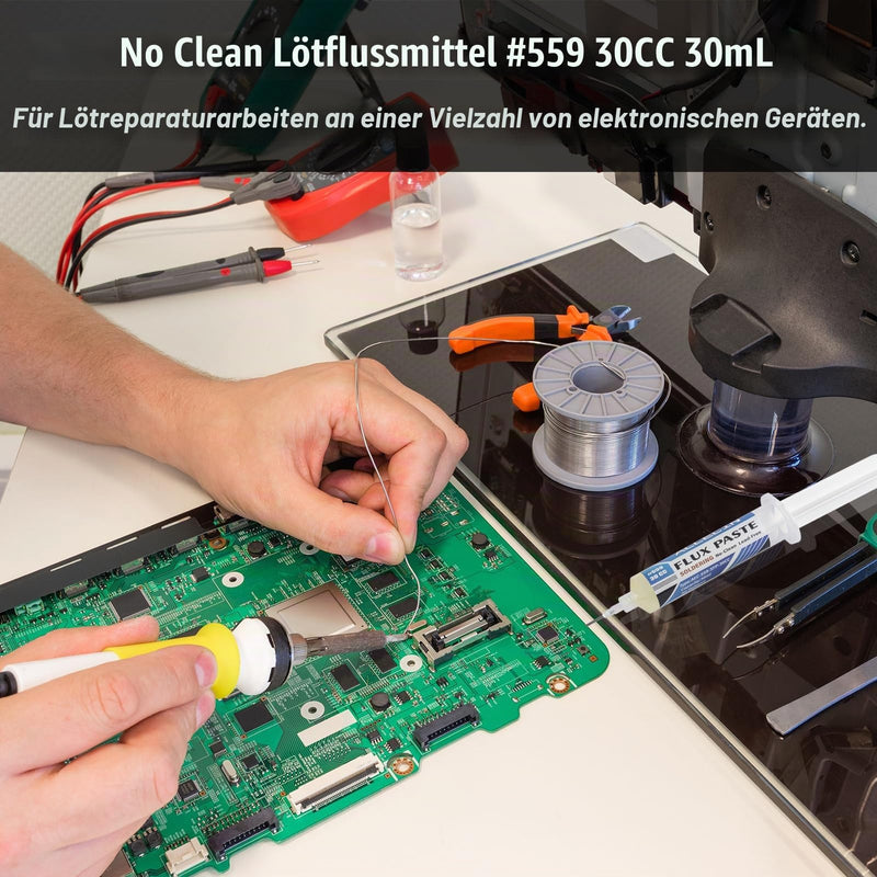 Flux Soldering No Clean Soldering Flux 30 ml Lead-Free Soldering Flux Paste 30CC No Cleaning Soldering Flux Paste AEC-559-SFP-30CC with Push Rod Syringe for SMD PCB BGA (Pack of 1) 559-30CC