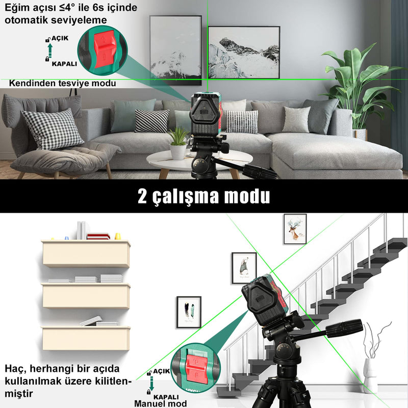 [Australia - AusPower] - HYCHIKA Laser Level with 2 Laser Heads, 360°Self Leveling Lazer Leveler Tool, Dual Green Cross Line Laser 150 Ft for Construction Project, Renovation, Floor Tile, Picture Hanging 