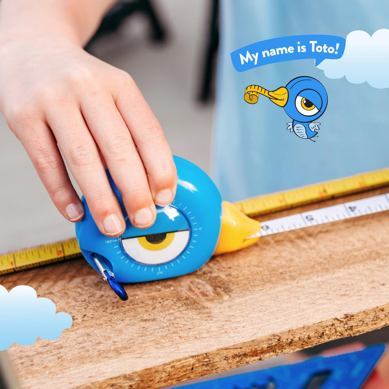 [Australia - AusPower] - 8Ft Animal Shaped Kids Tape Measurer, Fun Level and Protractor Angle Finder, Educational Children's Tools, Small Measuring Tapes for Learning Early Math Skills, Ages 3 and up, Blue Bird 