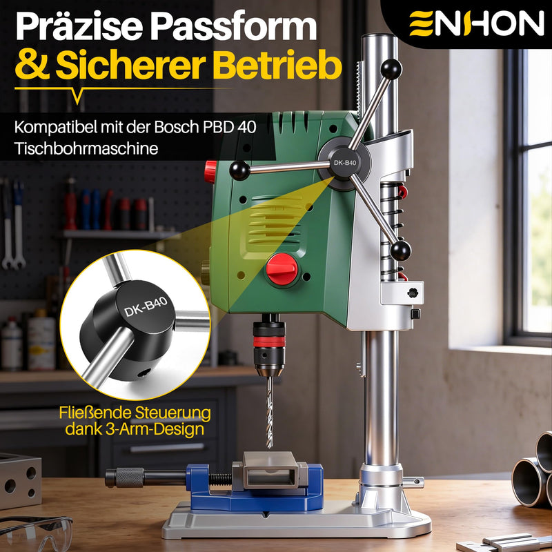Enhon Bench Drill Turnstile Hand Lever Compatible with Bosch PBD 40 | Extended feed lever (rod length 156 mm), drill replacement handle made of stainless steel and aluminum, durable