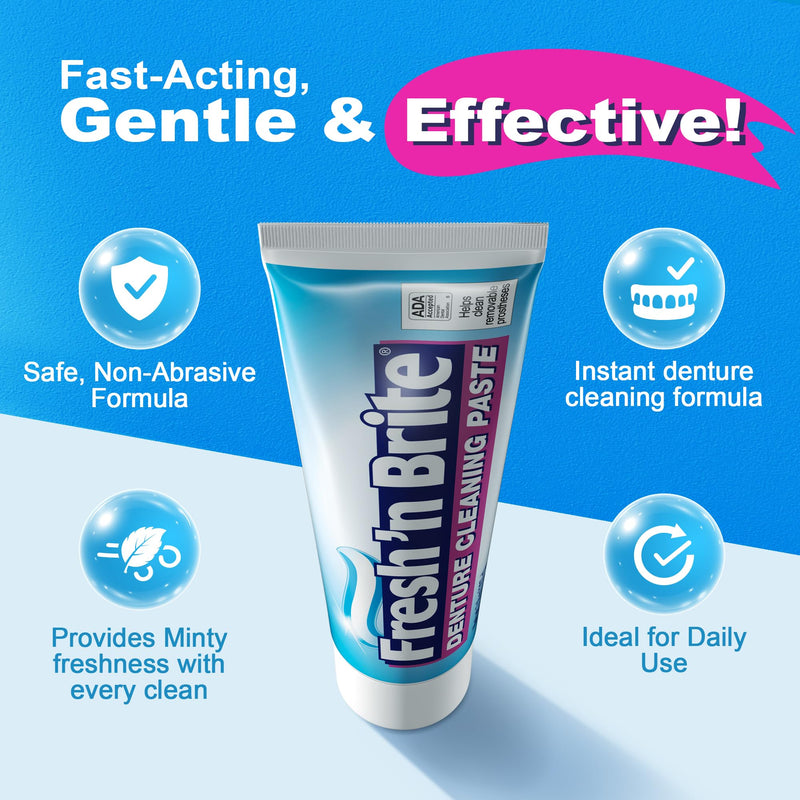 Fresh 'n Brite Denture Cleaner Paste, ADA Accepted Dual Action Formula for Fresh Breath & Gentle Care of Dentures, 1 Count (Pack of 6) 3.8 Ounce (Pack of 6)