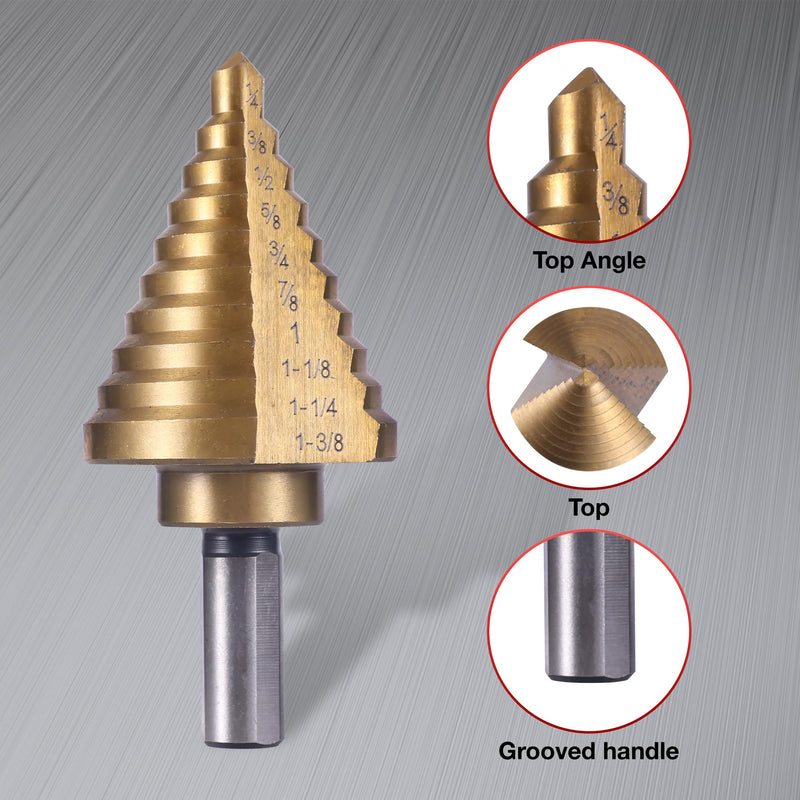 Step Drill Bits, 6PCS (50 Sizes) HSS Step Unibit Drill Bit Set with Automatic Center Punch, Double Cut Blades High-Speed Steel with Aluminum Case, Multi-Hole Stepped Up Bits for DIY Lovers