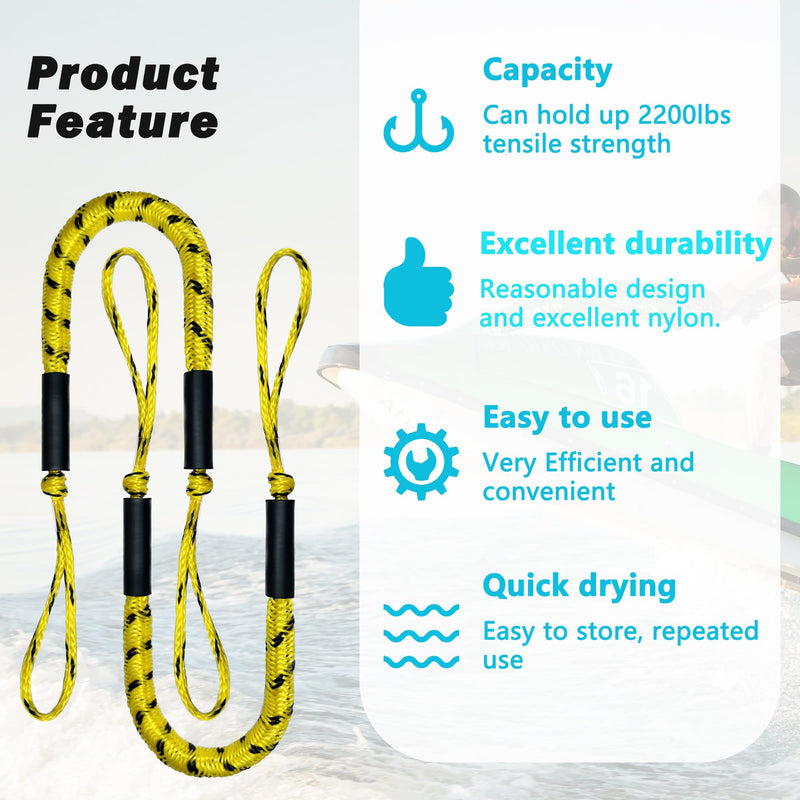 Boat Bungee Dock Line,Mooring Rope,Marine Anchor Line Boat Supplies Accessory for Docking Pontoon Boat,Seadoo,Bass Boat,Kayak,Watercraft,WaveRunner 4-5.5FT (Yellow) Yellow