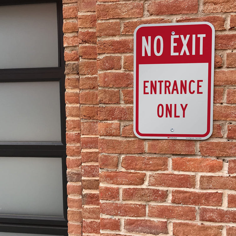 SmartSign 18 x 12 inch “No Exit - Entrance Only” Metal Sign, 63 mil Aluminum, 3M Laminated Engineer Grade Reflective Material, Red and White, Made in USA EG Reflective