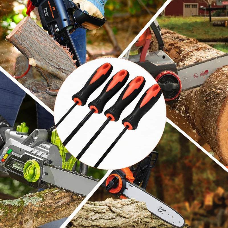 4 Piece File for Chainsaw File Set, Chainsaw Files Set with Handle, Round File Chainsaw Round File Saw Chain Files for Chainsaws, for Horse File Chainsaw (3.2, 4.0, 4.8, 5.5 mm)