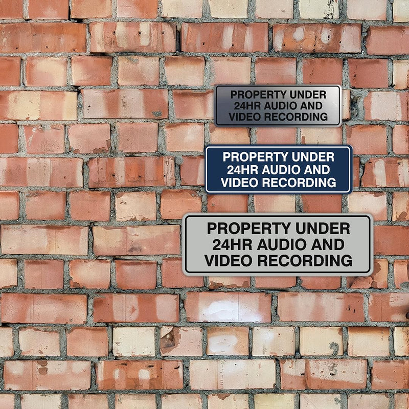 Standard Property Under 24hr Audio Video Recording Sign - Easy Installation | Durable Wall or Door Sign (Black) - Large (5 Pack) 3 x 9" - Large (5 Pack) Black