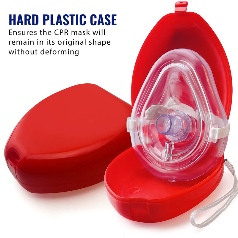 [Australia - AusPower] - ASA TECHMED 5 Pack Medical CPR Rescue Mask, Adult Child Pocket Resuscitator, in Red Hard Case with Wrist Strap, CPR mask w/O2 with Gloves - 6.5 x 4.8 x 1.6 inches 