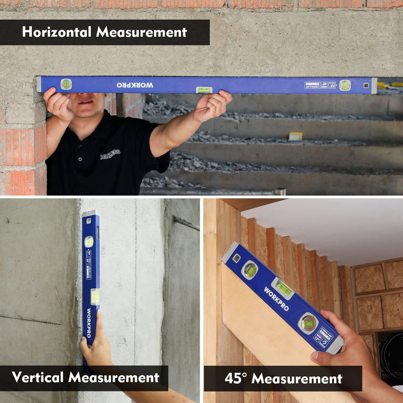 [Australia - AusPower] - WORKPRO 12 Inch Torpedo Level and 3-Piece Spirit Level Set (12", 20", 40") 