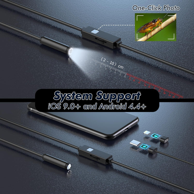 Endoscope Camera with Light, 1080P HD Endoscope Camera Mobile Phone with Light, Waterproof, IP67, No WiFi Required, Inspection Camera, Channel Camera, Mobile Phone with 8 LED Lights for Android & iOS 5 m