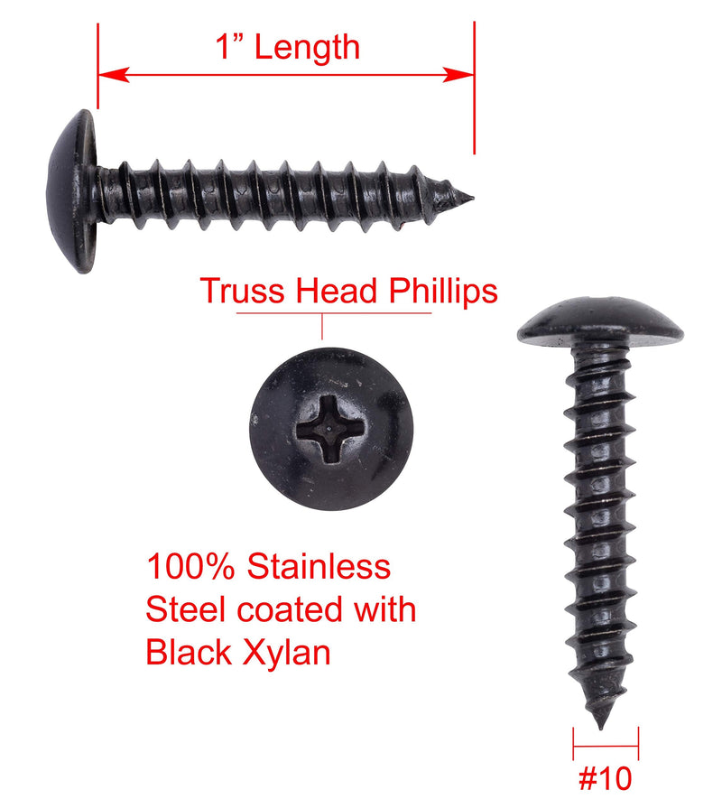 [Australia - AusPower] - Bolt Dropper 10 X 1" Stainless Truss Head Phillips Wood Screw, (25 Pack), Black Xylan Coated 18-8 (304) Stainless Steel Screws Corrosion Resistant Commercial Grade by Bolt Dropper #10 x 1" 