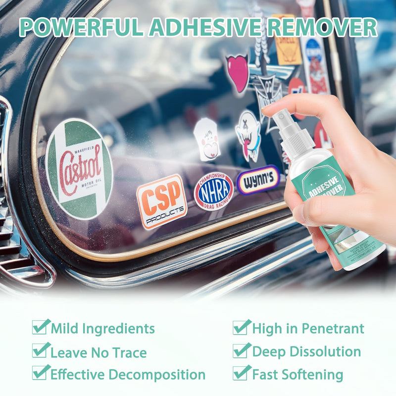Adhesive residue remover spray, 120 ml, powerful label remover, adhesive remover, complete with scraper and cloth, effectively removes adhesive, labels and adhesive residue from glass, plastic and vehicles