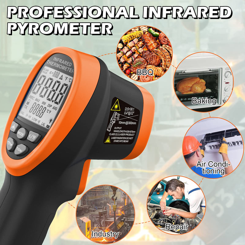 [Australia - AusPower] - BTMETER BT-1500 Pyrometer 30:1 Industrial Laser Thermometer Gun, -58? to 2732? Non Contact High Temp Infrared Thermometer Digital IR Temperature Gauge Orange(NOT for Human Temp Test) BT-1500 Orange 
