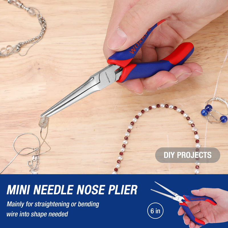 [Australia - AusPower] - WORKPRO Mini Pliers Set, 3-Piece Small Pliers Tool Kit Includes 4” Diagonal Plier, 5” Long Nose Plier, 6” Needle Nose Plier, for Making Crafts, Repairing Electronic Devices 