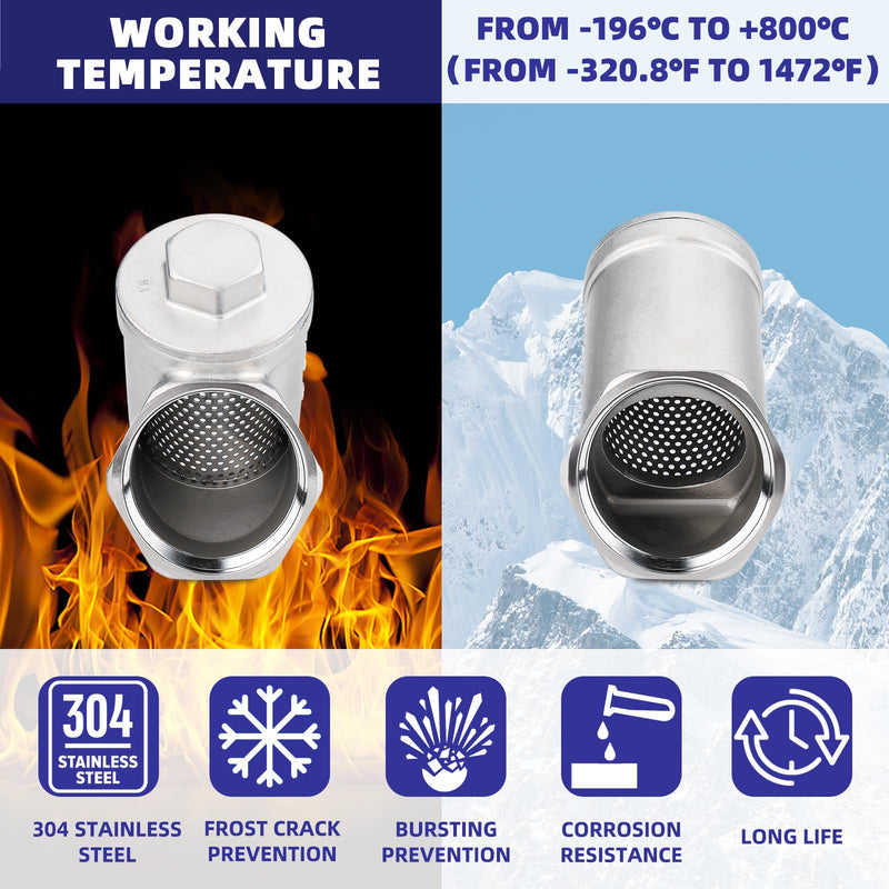 [Australia - AusPower] - Industrial Plumbing Y Strainers NPT Female 1", Heavy Duty 304 Stainless Steel Y-Strainer, Y-Shaped Filter Valve Connector with 80 Mesh Screen to Remove Excess Impurities for Water Oil Gas DN25 1"-NPT 