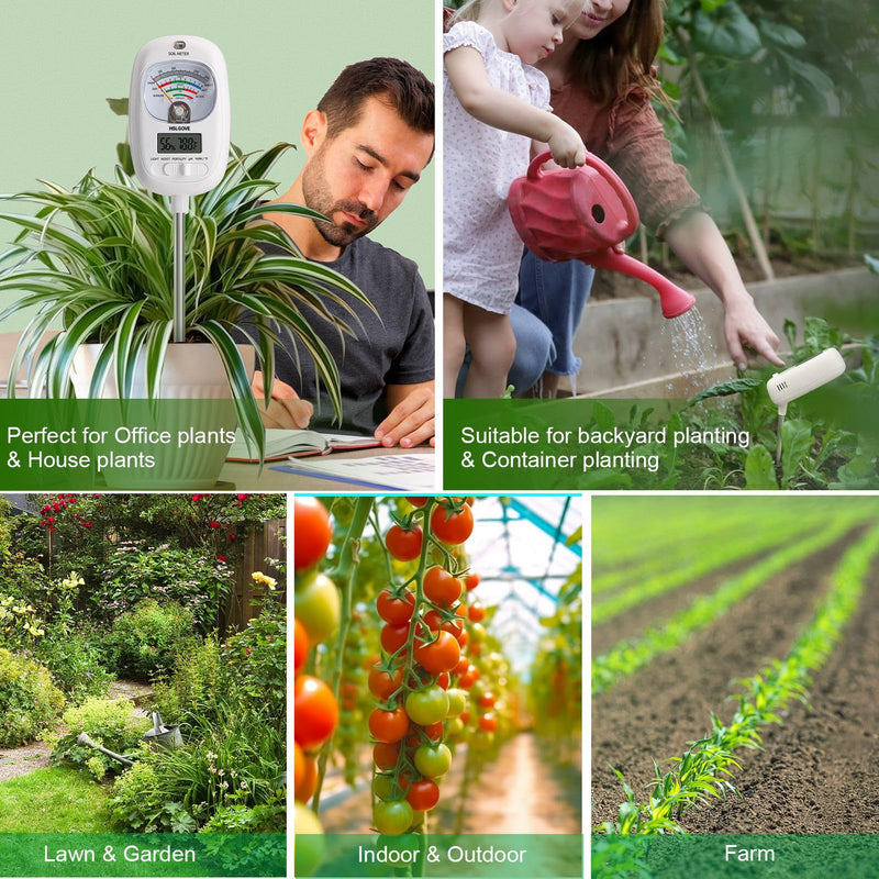 [Australia - AusPower] - HSLGOVE Soil Test Kit, 7-in-One Soil Moisture Meter/Soil PH Meter/Fertility, Dual Screen Soil Tester w/Digital Soil Temp/Air Temp&Humidity for Plants Gardening,Lawn,Farm Indoor&Outdoor-Lvory White LvoryWhite 