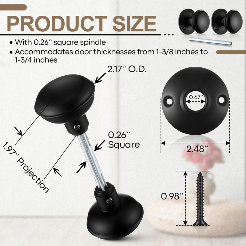 Saillong 4 Sets Interior Door Knob Set with Spindle, Round Rosettes, Old Style Door Knob Replacement with Electroplate Design, 2.2in. Outside Diameter for Interior (Matte Black) Matte Black