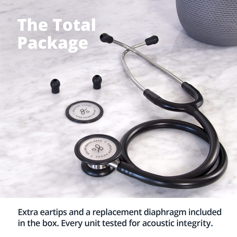 [Australia - AusPower] - Greater Goods Premium Dual-Head Clinical Grade Stethoscope for Doctors, Nurses, Students, First Aid Kit for Home, Black w/Stainless Steel Black w/Stainless Steel Binaural 