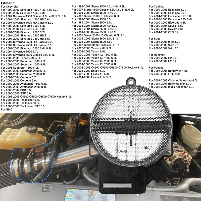 [Australia - AusPower] - Mass Air Flow Sensor MAF For Chevy Silverado 1500 2500 3500 Tahoe Suburban Avalanche GMC Sierra Yukon XL Cadillac Escalade ESV Eldorado DeVille Rainier 4.8L 5.3L 6.0L, 2134160 25318411 AF10043 DL-6012 