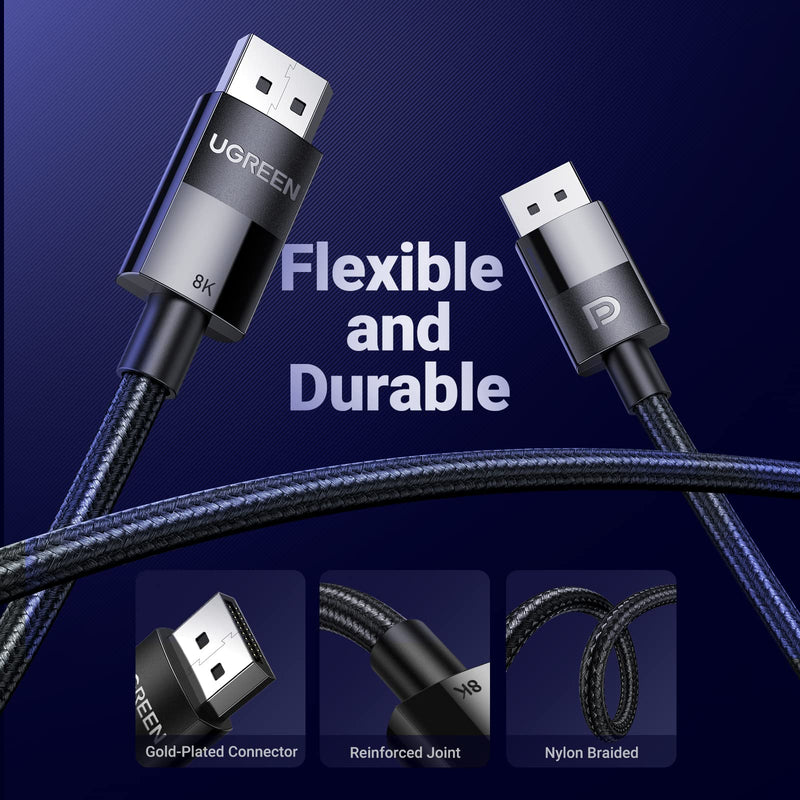 UGREEN 8K DisplayPort Cable 16FT, DP 1.4 Display Port Cable Cord Support 8K@60Hz, 4K@240Hz, FreeSync, G-Sync, HDR, 32.4Gbps for HDTVs, Displays, Monitors, Graphics, PC