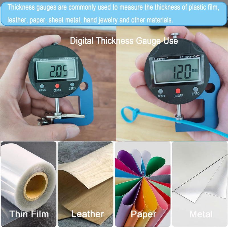 [Australia - AusPower] - Digital Micrometer Measuring Indicator Measuring Range 0.0005‘’/0.01mm 0-20mm Measuring Indicator, Digital Thickness Gauge for Leather, Paper, Sheet Metal and More. 