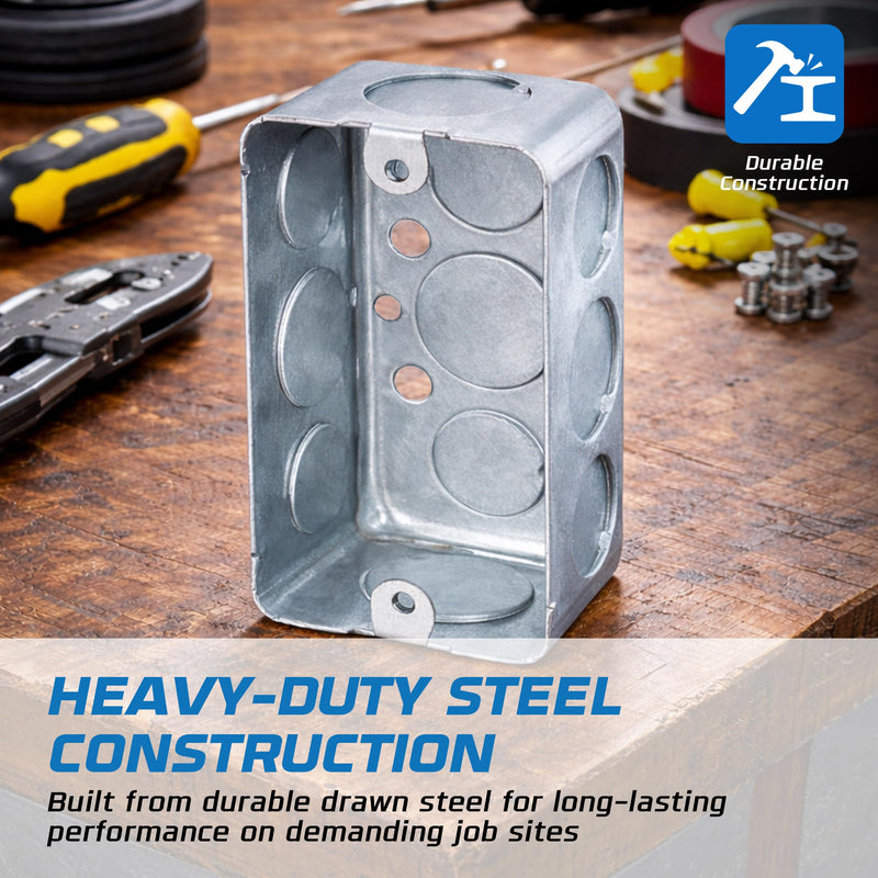 OHLECTRIC 4x2 inch Electrical Handy Box (10-Pack) Steel Metal Outlet Boxes with 1/2" & 3/4" Knockouts, 2-1/8 Inch Deep 17 Cu. in. Steel Junction Box Utility Box 2-1/8" Deep with 1/2" & 3/4" Knockouts 10