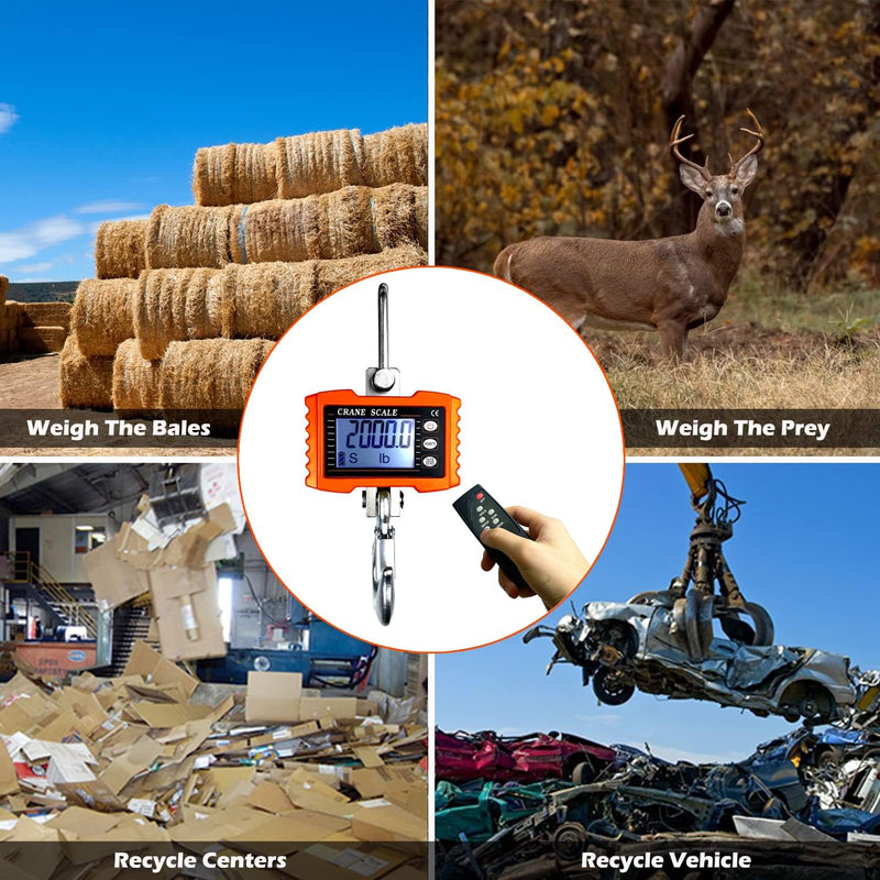 [Australia - AusPower] - 2200lb Digital Crane Scale High Precision Heavy Duty Industrial Hanging Scale with Remote Control Aluminum Case CE Certified Electronic Weighing Crane Scale, for Garage Farm Hunting (Orange) S-2200LBS-Orange 