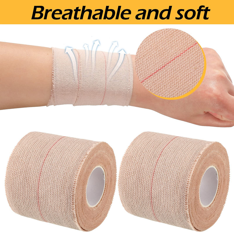 Nuanchu 2 Rolls Adhesive Elastic Tape Bandage Wrap Flexible Stretch Bandages for Sports Ankle, Knee and Wrist Pet Vet Horses Wrap(2 Inch Wide,Apricot) Beige 15 Foot (Pack of 2)