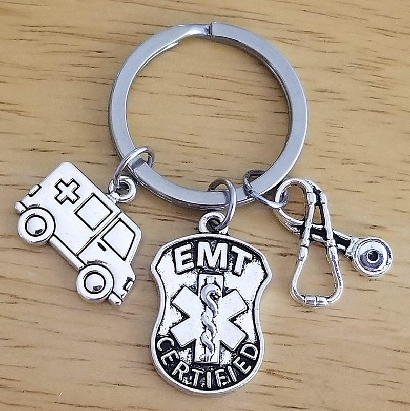 [Australia - AusPower] - Kit's Kiss EMT Emergency Medical Technician Keychain Ambulance Stethoscope Caduceus Medical Symbol EMT Graduation Gift 