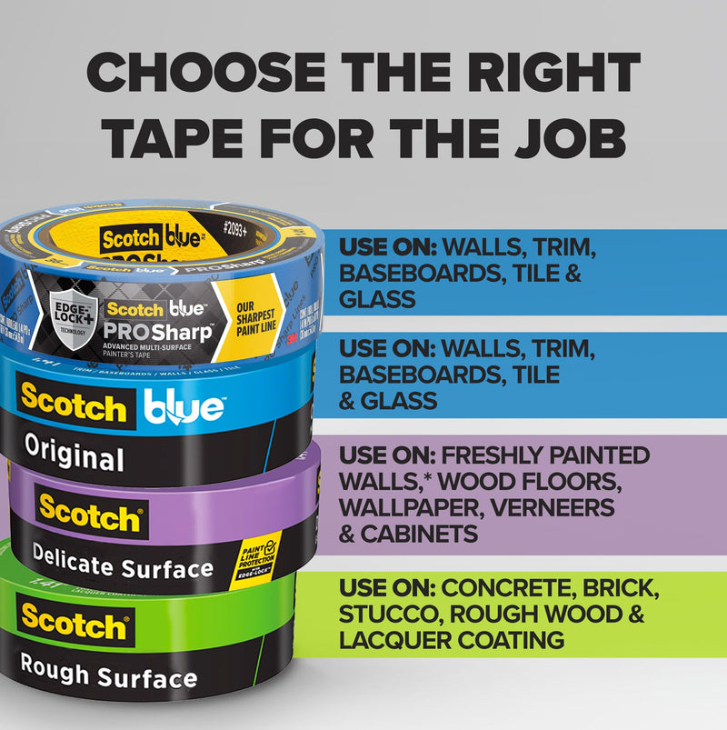 Scotch Rough Surface Extra Strength Painters Tape, 1.5 Inch Wide (1.41 in. X 60 Yds) 1 Roll, Green Tape Protects Surfaces and Removes Easily, Painting Tapes for Indoor and Outdoor Use (2060-36AP)