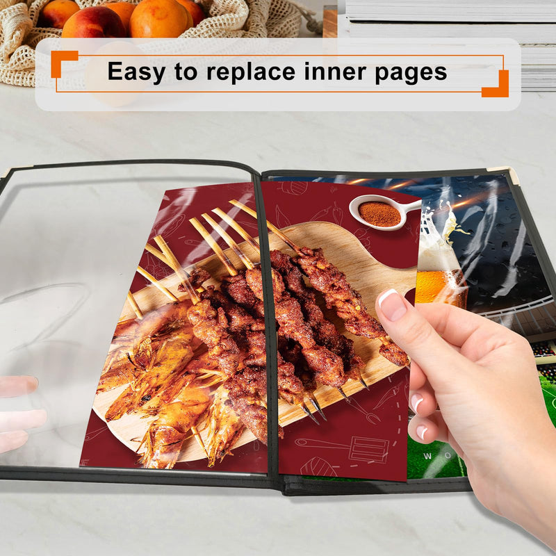 [Australia - AusPower] - 2Pack Menu Covers 8.5 X 11 Inch,Menu Holder 2 Page 4 View Transparent Restaurant Menu Cover Book Fits 8.5x11" Standard Size, Clear Menu Sleeves, Leather-Style Design, Black 2 Page 4 View-2pack 