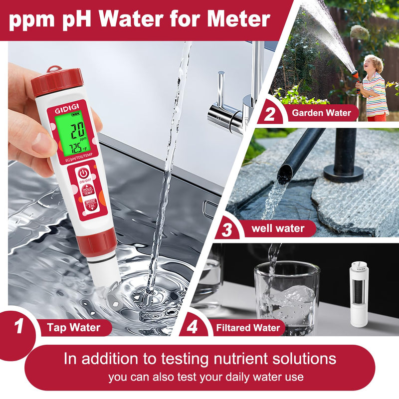 [Australia - AusPower] - pH Meter for Water, 4 in 1 EC PPM Temp pH Tester for Hydroponic, TDS Water Tester for Drinking Water, Digital pH Meter with Backlit & ATC for Hydroponic Nutrient, Pool, Aquarium, Home Use 