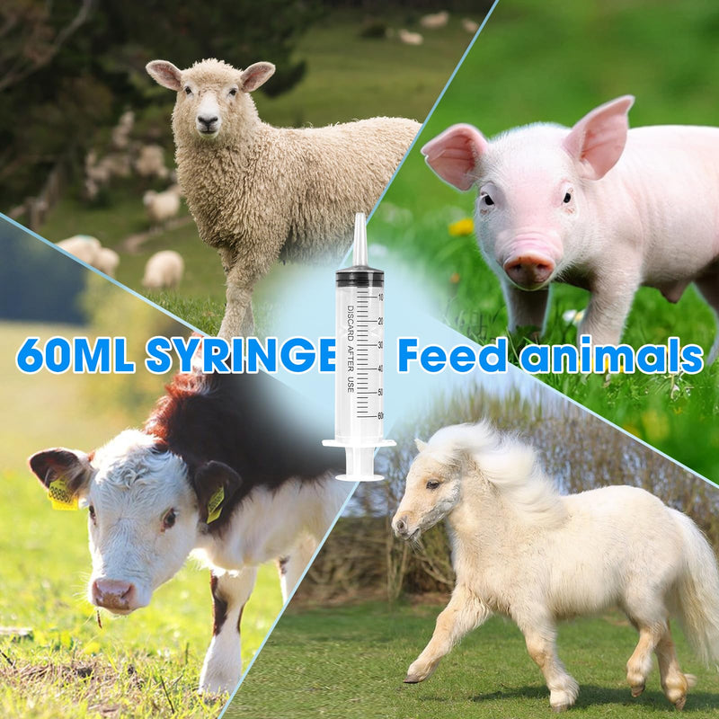 [Australia - AusPower] - 60ml Syringe for Liquid,5 Pack Large Plastic Syringes with Adapters and Cap,Individually Sealed Syringe for Feeding,Irrigation Water and Scientific Labs 60ML 5 