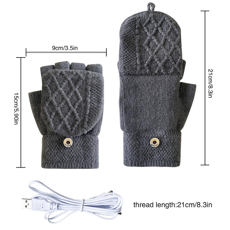 [Australia - AusPower] - Women's & Men's USB Heated Gloves Mitten Full & Half Fingerless Winter Hands Warmer Laptop Gloves Pure Grey 