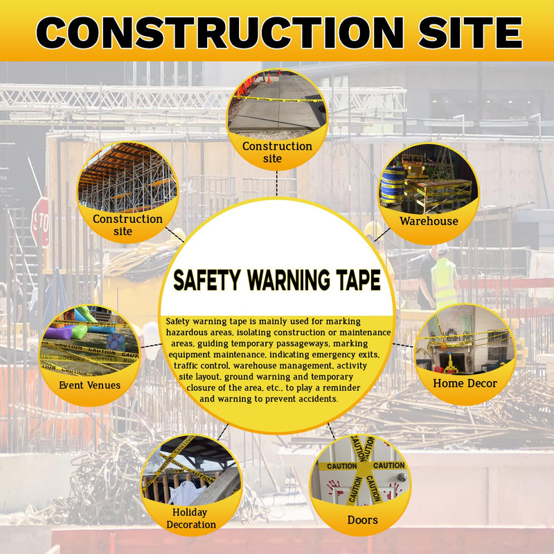 Yellow Caution Tape 2 Pack, 3" x 656FT Yellow Warning Tape Halloween Caution Tape Roll, Construction Tape for Danger Hazard Areas Crime Scene Easter Day Decorations