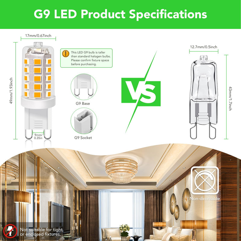 BUBO G9 LED Bulb 2700K Soft White 430 Lumens, 3W Equivalent 40W T4 G9 Halogen Replacement, 360°Beam Angle 120V Non-Dimmable No-Flicker G9 Light Bulbs for Crystal Chandelier Lighting, 20 Pack