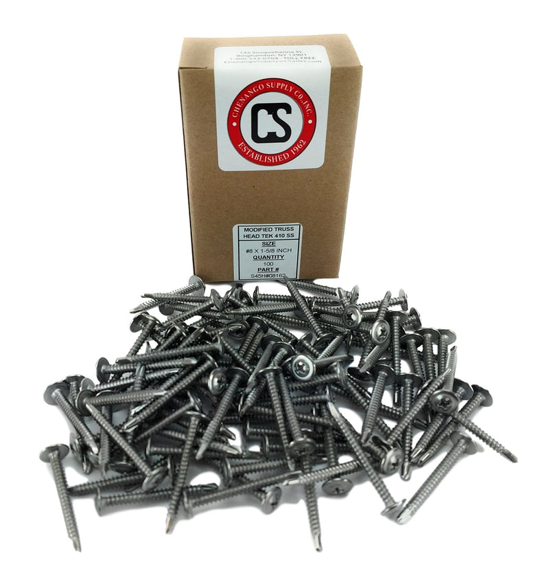 410 Stainless #8 x 1-5/8" Wafer Head Philips Self Drilling Sheet Metal Tek Screws, (1/2" to 1-5/8" Length in Listing), 100 Pieces, Modified Truss Head Self Driller (#8 x 1-5/8 inch) #8 x 1-5/8 inch